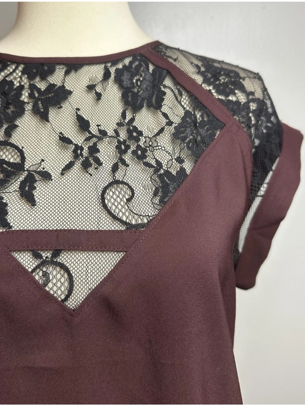 NWT Express Lace Inset Top Burgundy Black Whimisgoth Dark Romance Size S